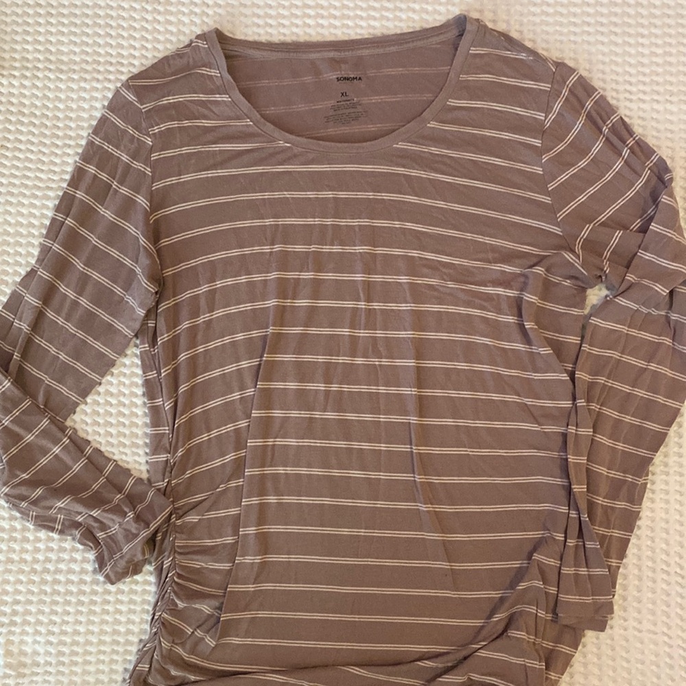 *5 for $20!* Sonoma Rose Toupe and White stripe XL maternity long sleeve shirt